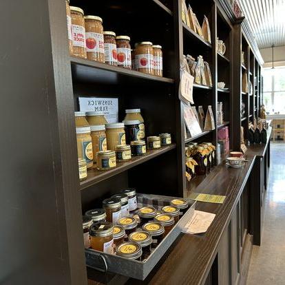 Shelves filled with canned goods